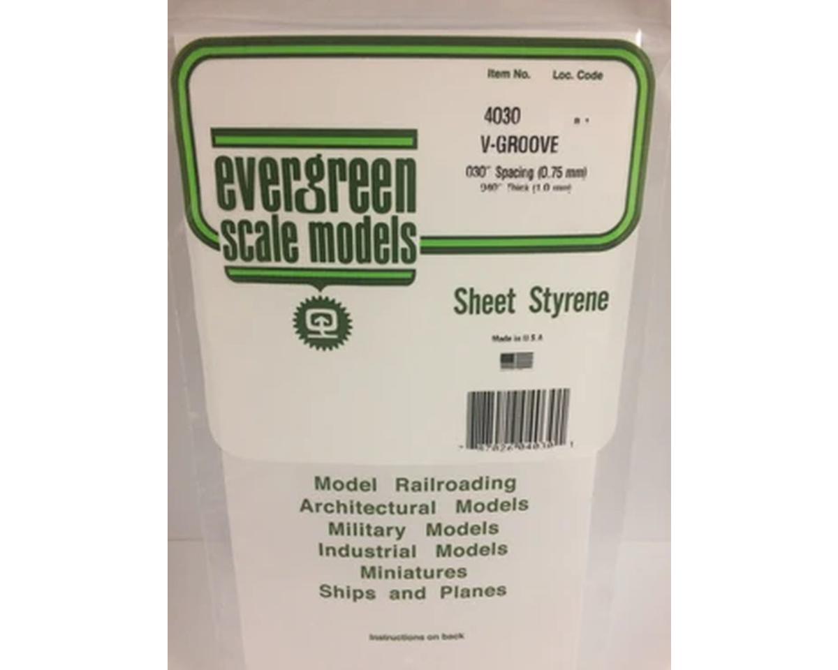 Evergreen 12 x 24" Styrene Siding Sheet, V-Groove .040" Thick -- .030" Spacing