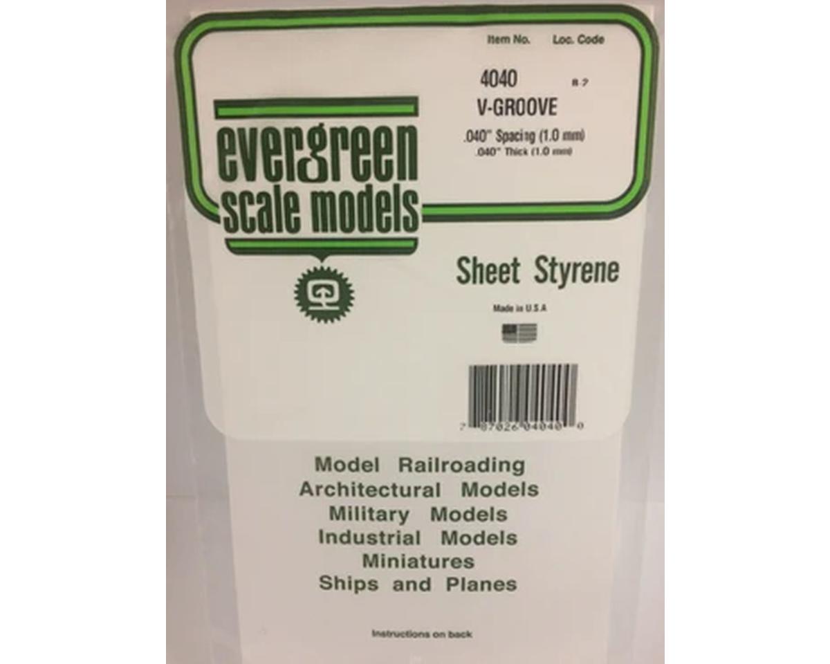 Evergreen 12 x 24" Styrene Siding Sheet, V-Groove .040" Thick -- .040" Spacing