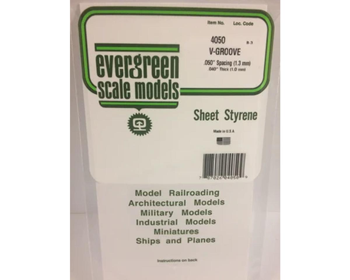 Evergreen 12 x 24" Styrene Siding Sheet, V-Groove .040" Thick -- .050" Spacing