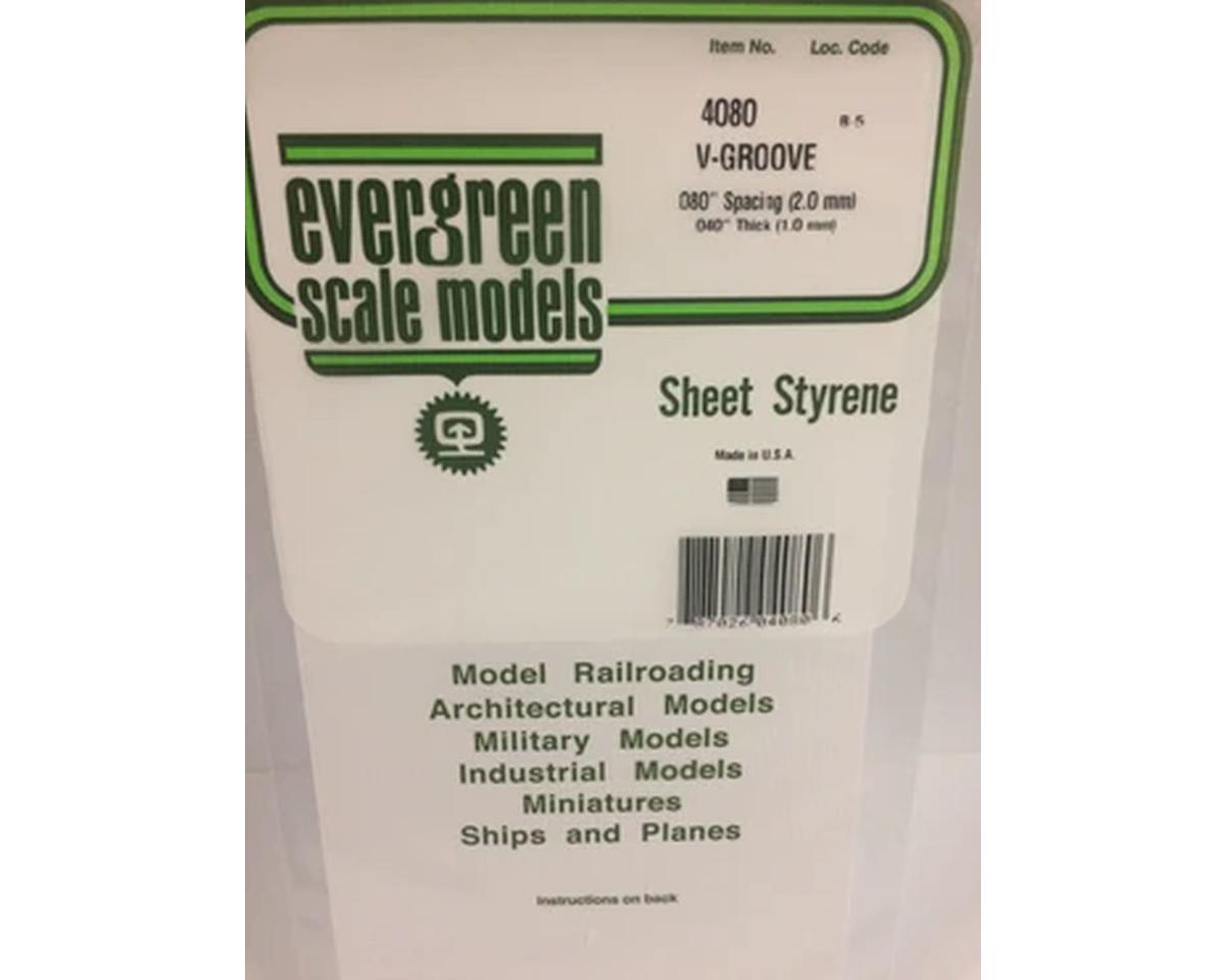 Evergreen 12 x 24" Styrene Siding Sheet, V-Groove .040" Thick -- .080" Spacing