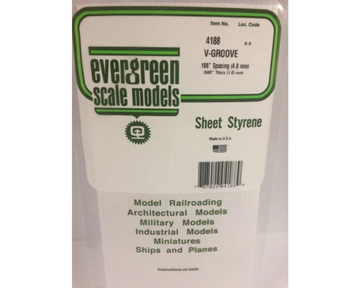 Evergreen 12 x 24" Styrene Siding Sheet, V-Groove .040" Thick -- .188" Spacing