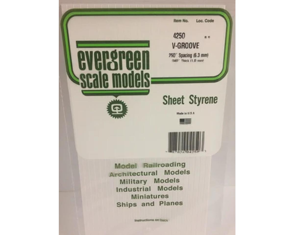 Evergreen 12 x 24" Styrene Siding Sheet, V-Groove .040" Thick -- .250" Spacing