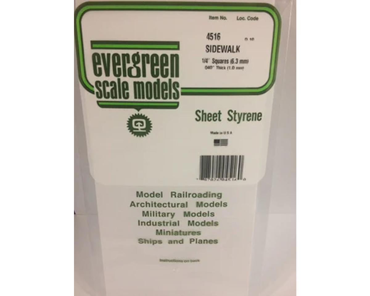 Evergreen Styrene Sidewalk Sheet .040 x 12 x 24" -- 1/4" Square