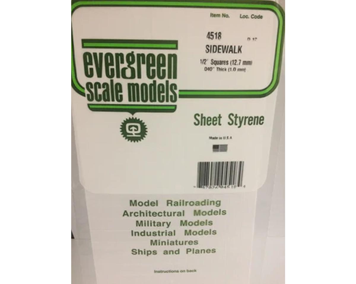 Evergreen Styrene Sidewalk Sheet .040 x 12 x 24" -- 1/2" Square