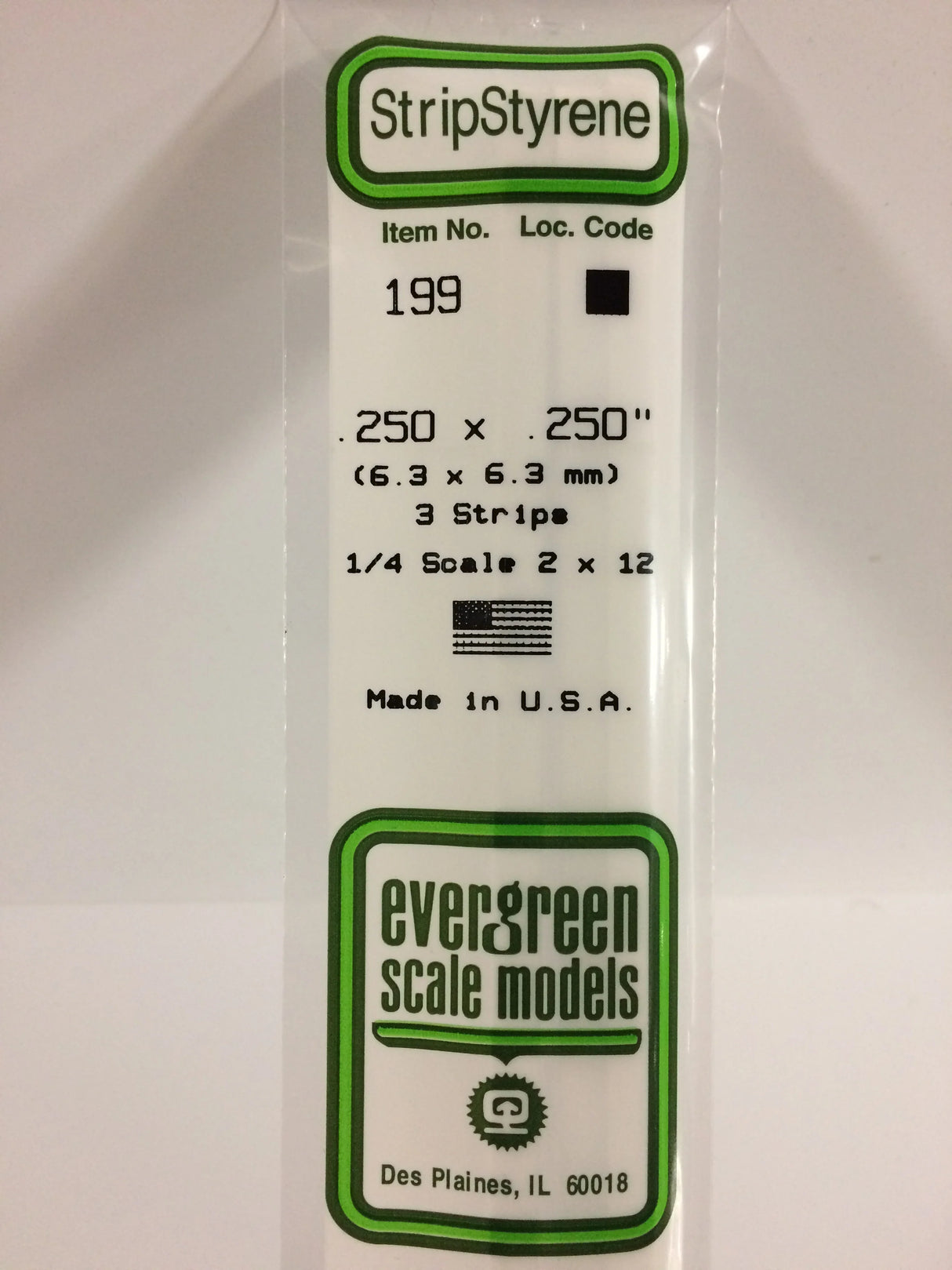 Evergreen Styrene Strip -- 1/4 x 1/4 pkg(3)
