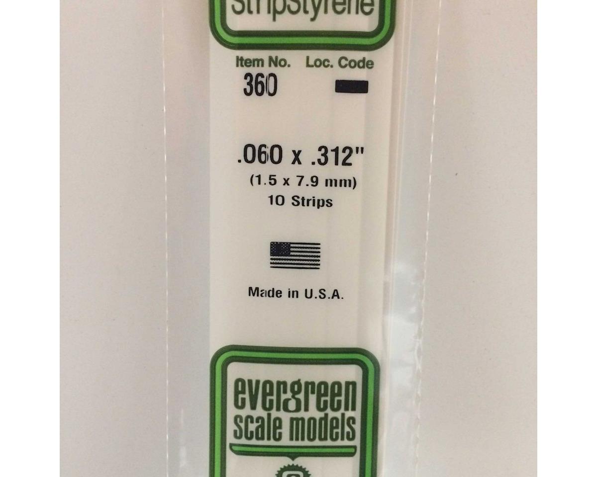 Evergreen Opaque White Styrene Strips .060" Thick, 24" Long -- .312" Wide pkg(10)