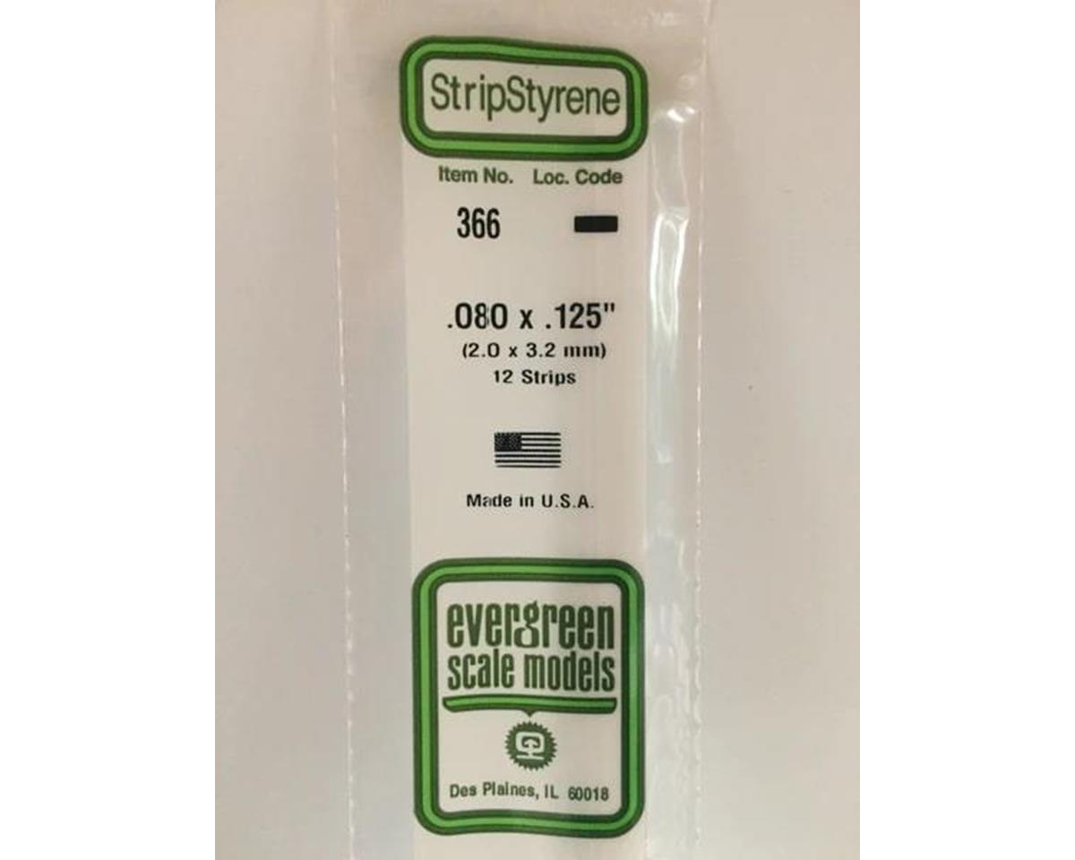 Evergreen Opaque White Styrene Strips .080" Thick, 24" Long -- .125" Wide pkg(12)