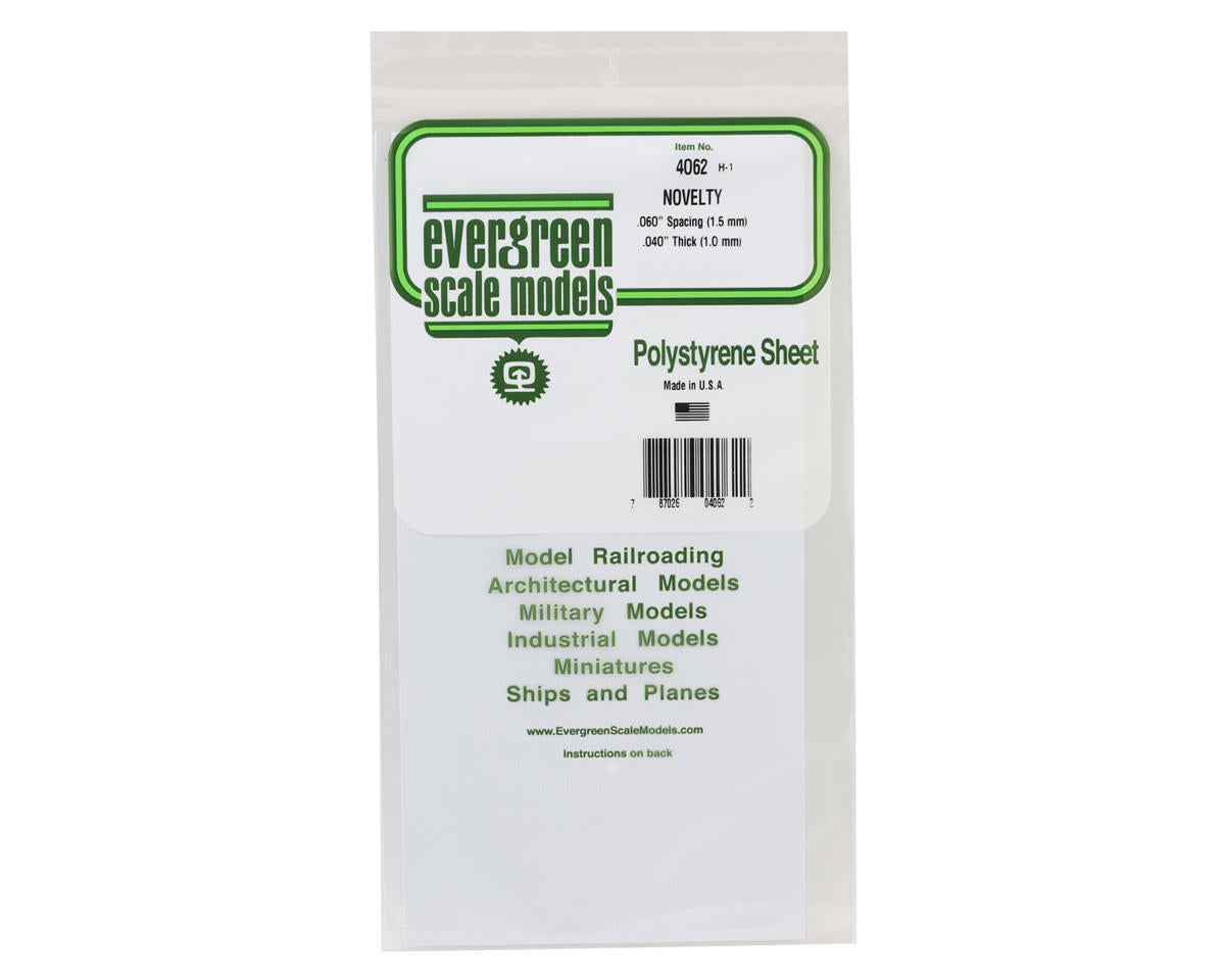 Evergreen Styrene Siding - Novelty  (6 x 12 x .040" Sheet) -- .060" Spacing; 5-1/4 HO Inches, 9-1/2 N Scale Inches