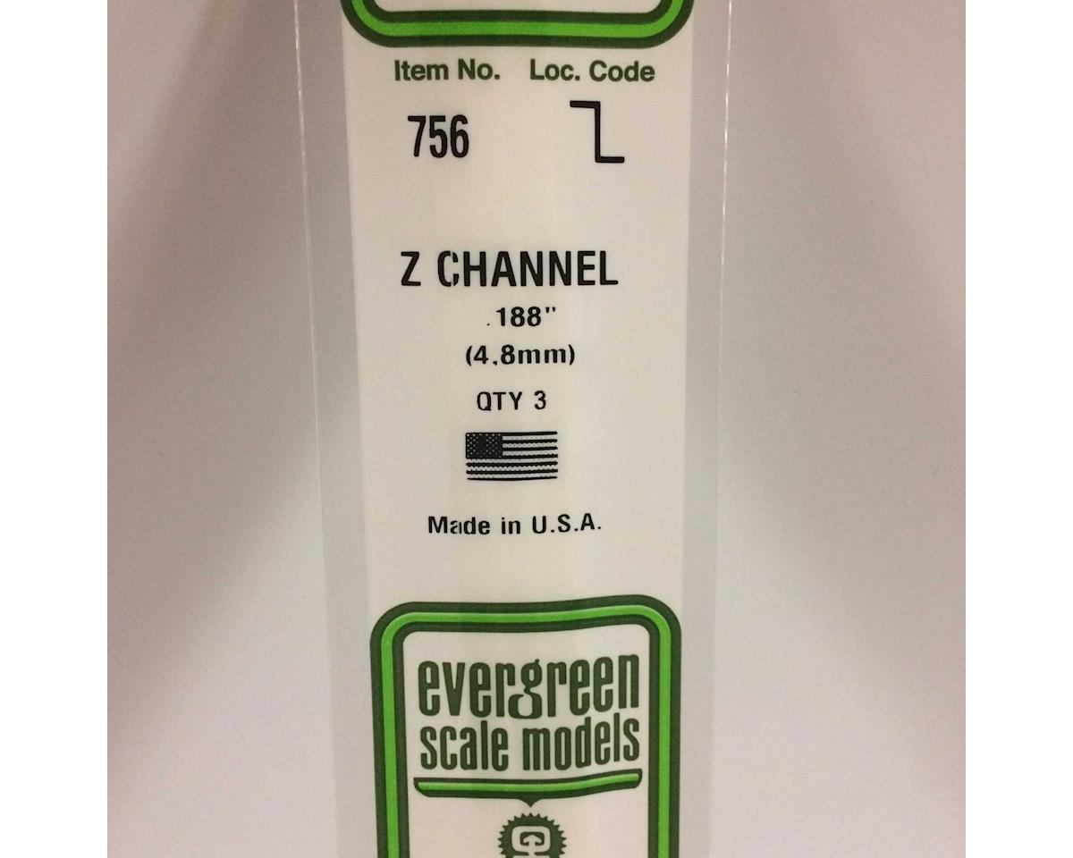 Evergreen Z Channel Styrene Strips 14"  35cm -- .188"  4.8mm pkg(3)