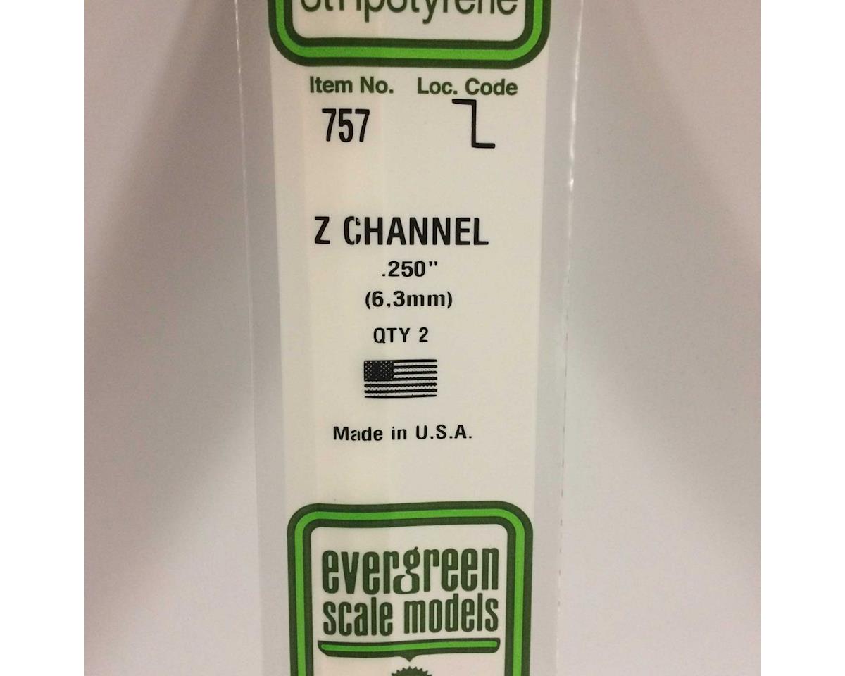 Evergreen Z Channel Styrene Strips 14"  35cm -- .250"  6.3mm pkg(2)
