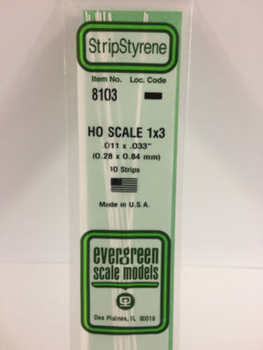 Evergreen HO Scale Styrene Strip - 14" Long pkg(10) -- 1 x 3"