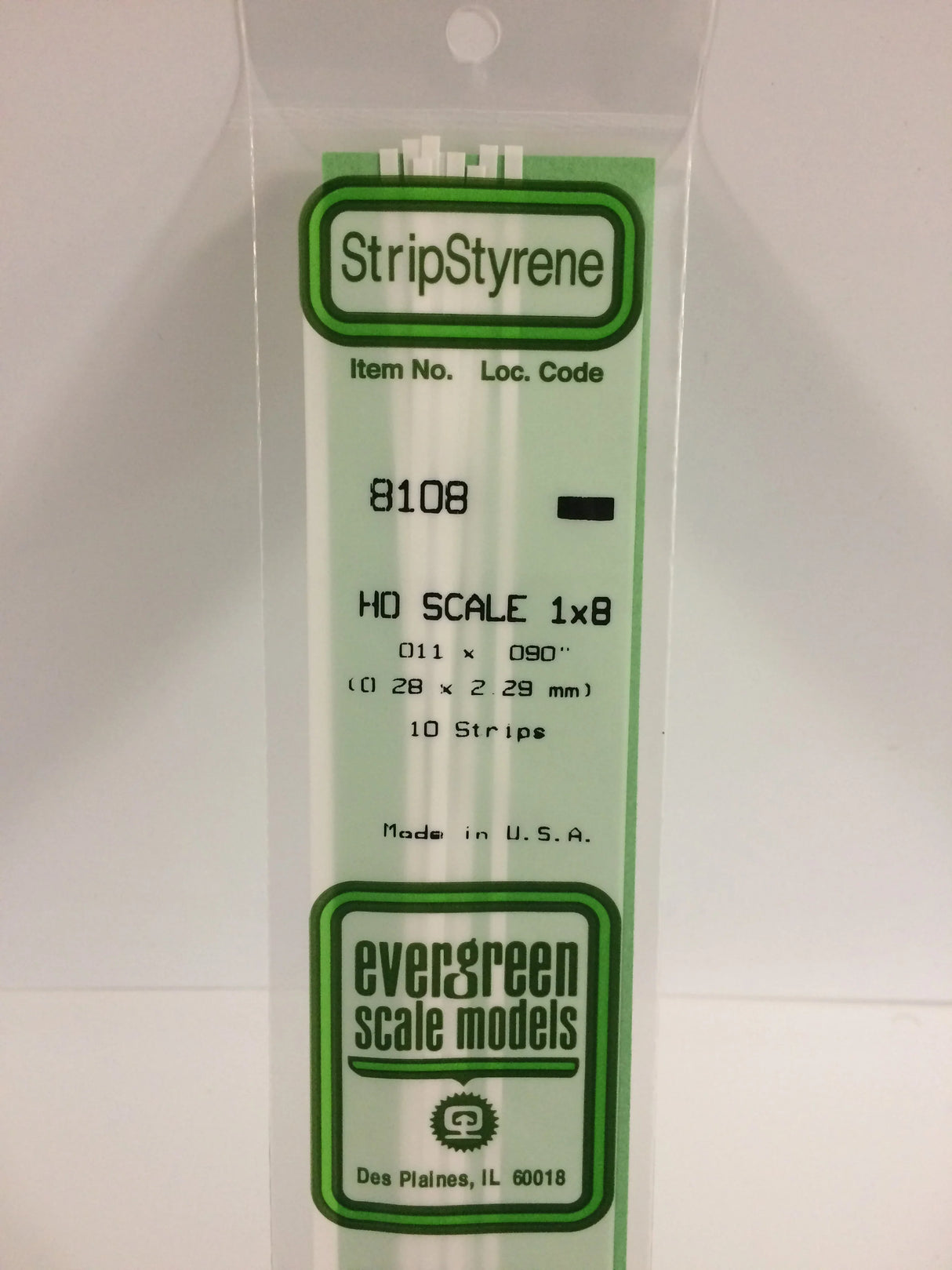 Evergreen HO Scale Styrene Strip - 14" Long pkg(10) -- 1 x 8"