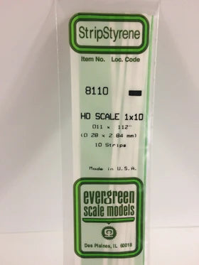 Evergreen HO Scale Styrene Strip - 14" Long pkg(10) -- 1 x 10"