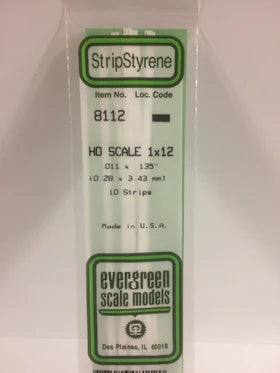 Evergreen HO Scale Styrene Strip pkg(10) -- 1 x 12"