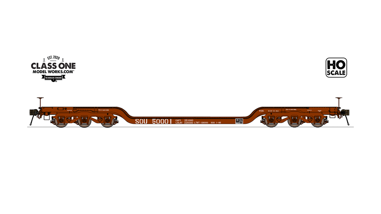 Class One Model Works GSC Heavy Duty Depressed Center Flatcar Southern SOU #50001