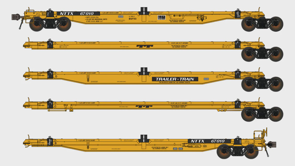Class One Model Works HO NTTX BSF50 COFC Spine Car - 5 Unit - As-Delivered TrailerTrain w/Anti-Skid NTTX 67018