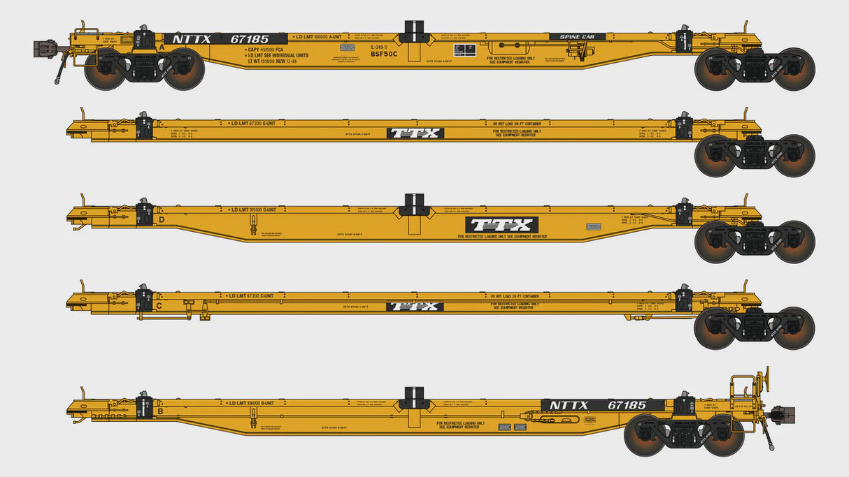 Class One Model Works HO NTTX BSF50C COFC Spine Car - 5 Unit - TTX Logo NTTX 67185