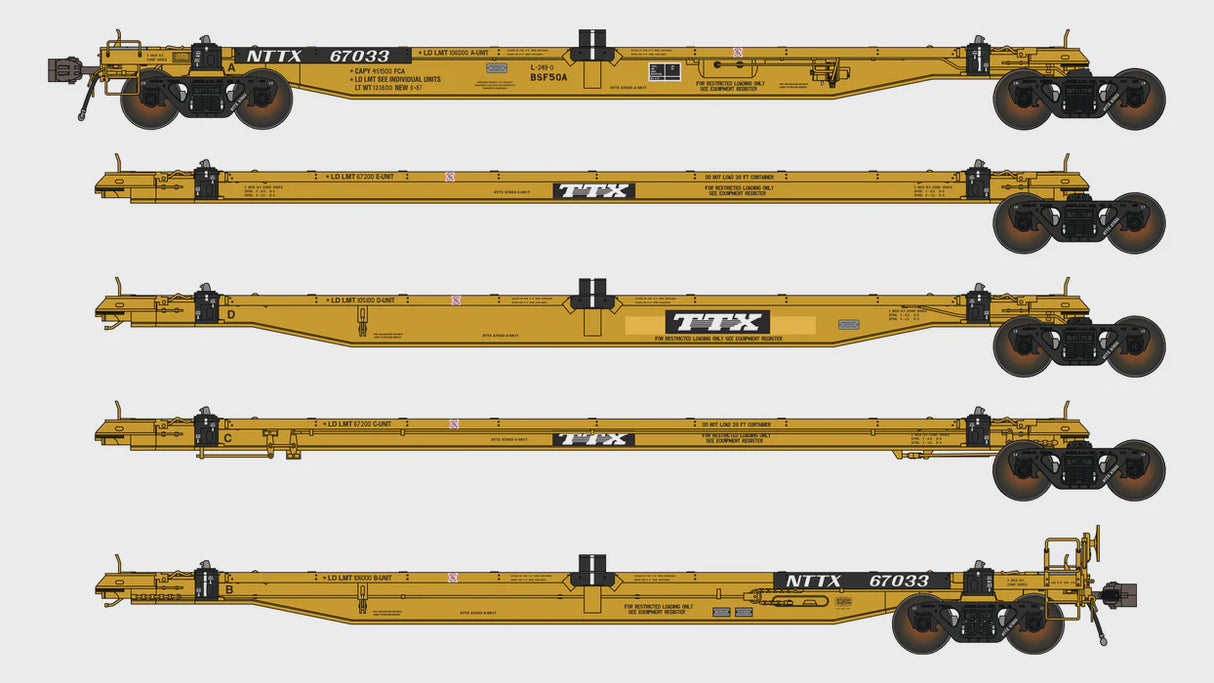 Class One Model Works HO NTTX BSF50A COFC Spine Car - 5 Unit - TTX Logo Aged Paint NTTX 67059