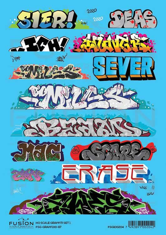 Fusion Scale Graphics HO Graffiti Decal Set -- Set #1