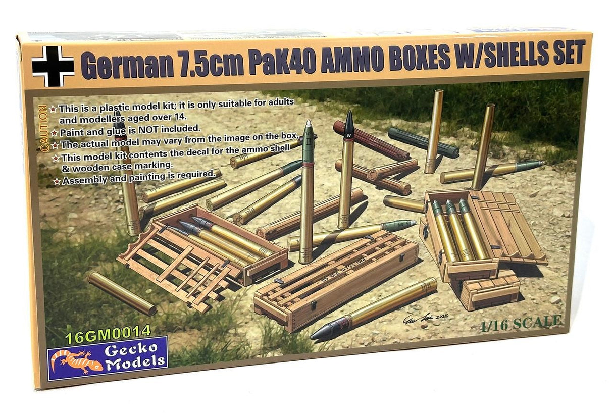 Gecko Models 1/16 German 7.5cm PaK40 AMMO BOXES WITH SHELLS SET