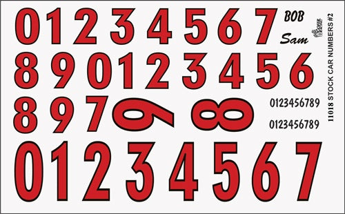 Gofer Racing 11018 Numbers Red w/Black Outline Decal