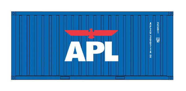 Intermounain Railway 20' Corrugated Container w/Corrugated Doors - Assembled -- American Presidents Line APLU (blue, white, red) - IMR30065