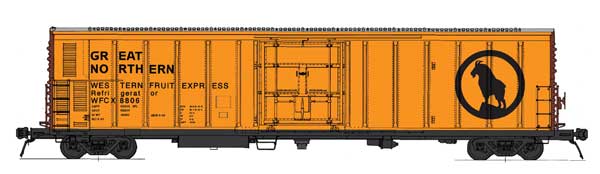 Intermounain Railway R-70-15 Refrigerator Car - Ready to Run -- Great Northern WFEX (yellow, black, Large Rocky Logo) - IMR34825
