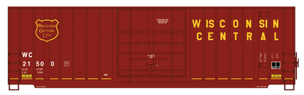 Intermountain Railway HO Gunderson 50' Hi-Cube Plug-Door Boxcar Modern Ends - Ready to Run - Value Line -- Wisconsin Central (maroon, yellow)