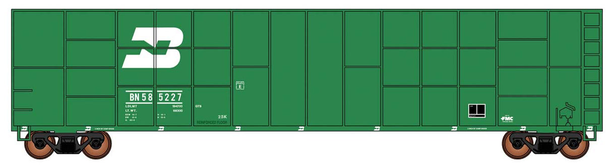 Gunderson-FMC Exterior-Post Wood Chip Gondola - Ready to Run -- Burlington Northern (1990s Scheme, Cascade Green, white, Logo Only)