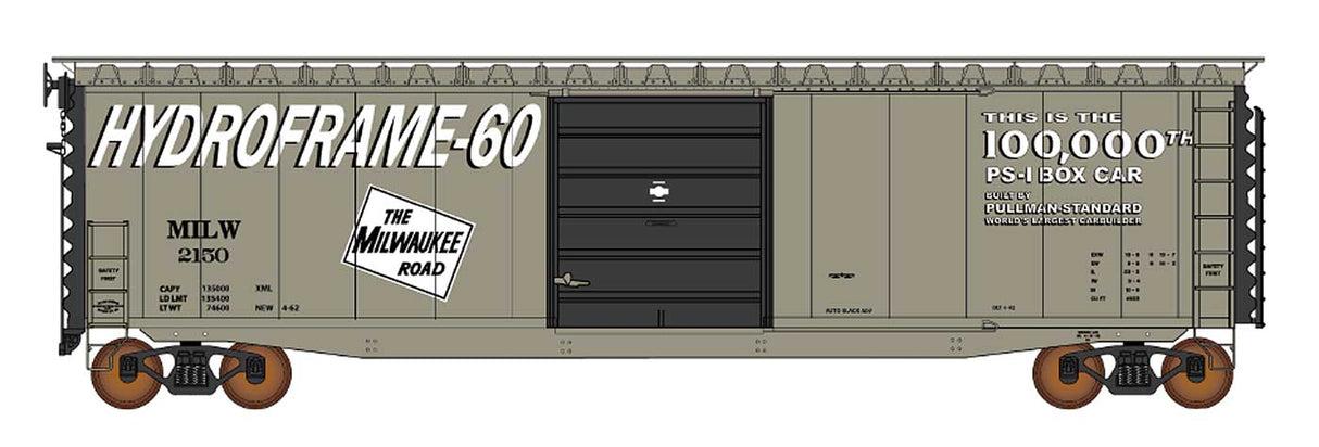 Intermountain Railway 50' PS-1 Single Door Boxcar w/Cushion Underframe - Ready to Run -- Milwaukee Road #2150 (gray, black, Hydroframe 60, 100,000th PS-1 Markings) - IMR45960