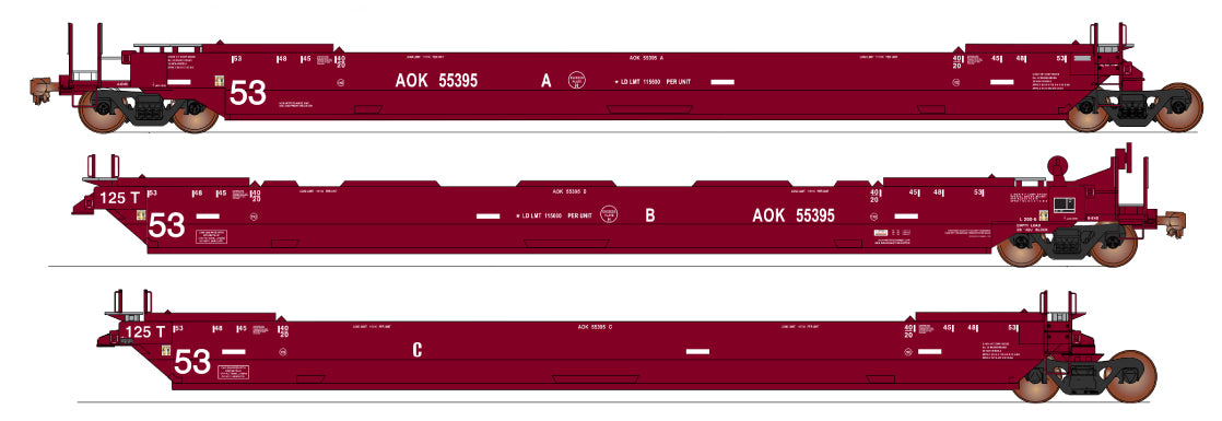 Intermounain Railway HO Maxi IV Intermodal Well Car 3-Unit Set Late Version - Ready to Run -- Arkansas-Oklahoma (red)
