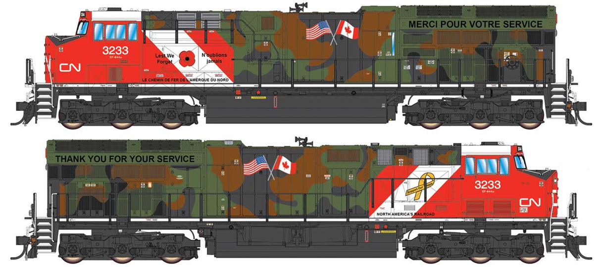 GE ET44AH Tier 4 - LokSound and DCC -- Canadian National (Veterans Commemorative, camouflage, red, white)
