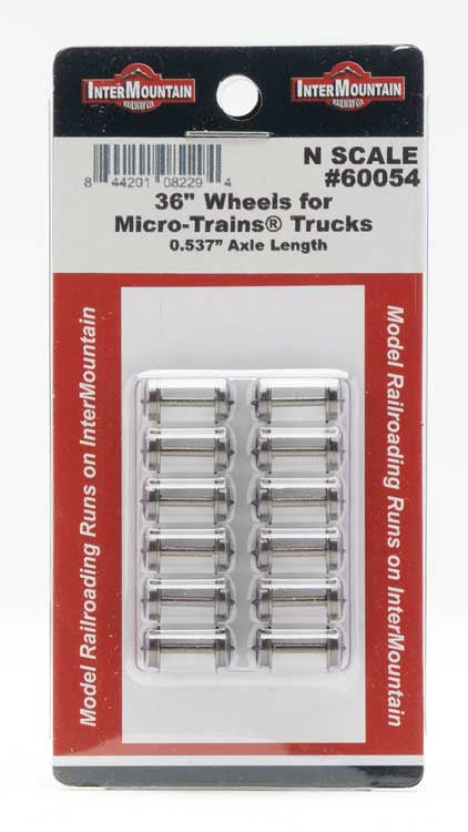 Intermountain Railway N Metal Wheelsets -- 36" Diameter, .537 Axle Length for MTL Trucks - 12 Axles
