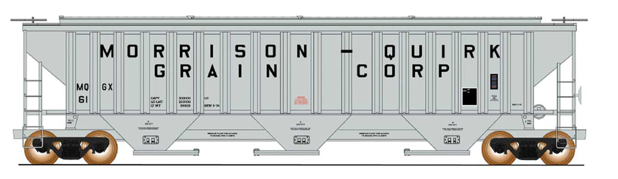 Intermounain Railway IMR653117 PS2CD 4750 Cubic Foot 3-Bay Covered Hopper - Ready to Run -- Morrison-Quirk Grain Corp. (gray) - IMR653117