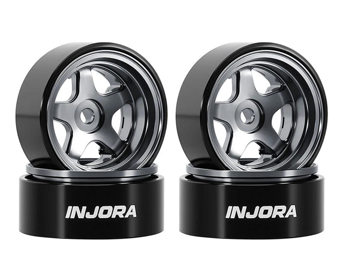 Injora Axial SCX30 0.7" 5-Spoke Aluminum Micro Rock Crawler Beadlock Wheels (Titanium) (4) (3.4g ea)