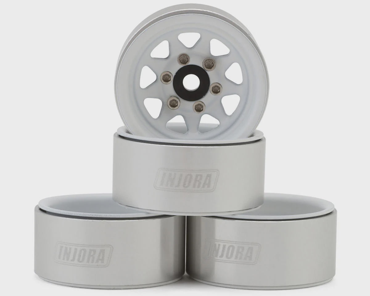 Injora 1.0" Deep Dish Stamped Steel Micro Rock Crawler Beadlock Wheels (15g ea) (White) (4)