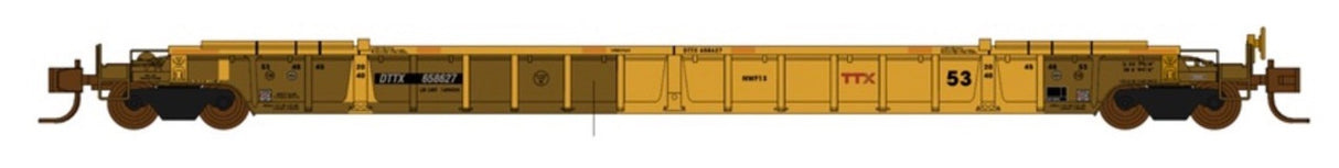 Jacksonville Terminal N DTTX NSC 53' well car Class NWF13 - 17 Post (Weathered & Patched) w/stripes, small Red TTX 659751