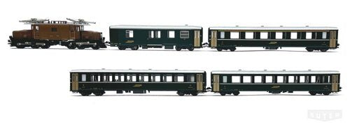 Kato 10-1987 Class Ge 6/6-I Rhaetian Crocodile w/5 Cars Train Only Set - Standard DC -- Rhaetian Railway #415 & EW 1 Baggage & 4 Coaches