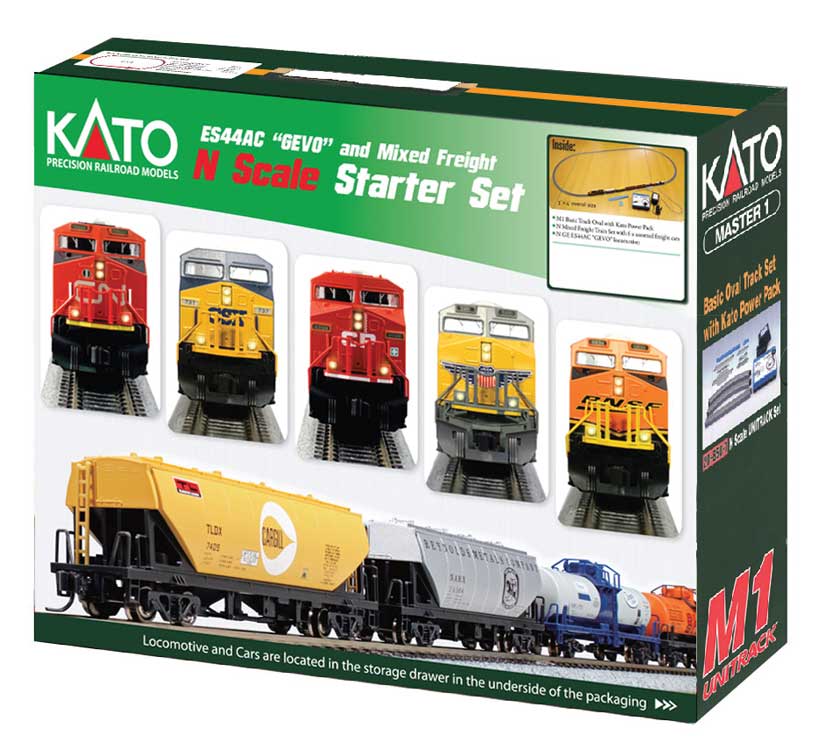 Kato N Scale GE ES44AC GEVO Mixed Freight Starter Set -- Canadian Pacific