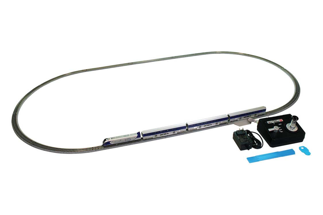 Kato N Amtrak Pacific Surfliner Starter Set - Standard DC -- Amtrak SC-44, 3 Cars, Unitrack Oval, Power Pack SX