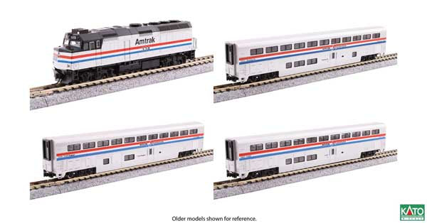 Kato N F40PH w/Ditch Lights, 3 Superliner I CarsTrain-Only Set - DCC -- Amtrak (Phase III, silver, red, white, blue)