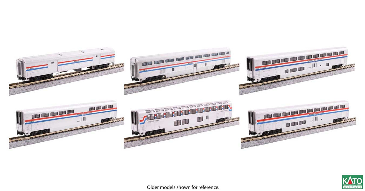 Kato 106-3531 N Amtrak Baggage Car & 5 Superliner I Car Set - Ready to Run -- Amtrak Superliner I Phase III 6 Car Set