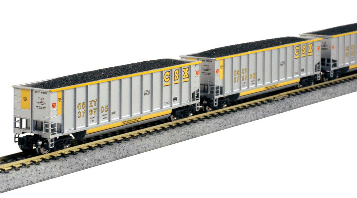 Kato 106-4632 N BethGon Coalporter 8-Pack - Ready to Run -- CSX (gray, yellow, yellow lettering)