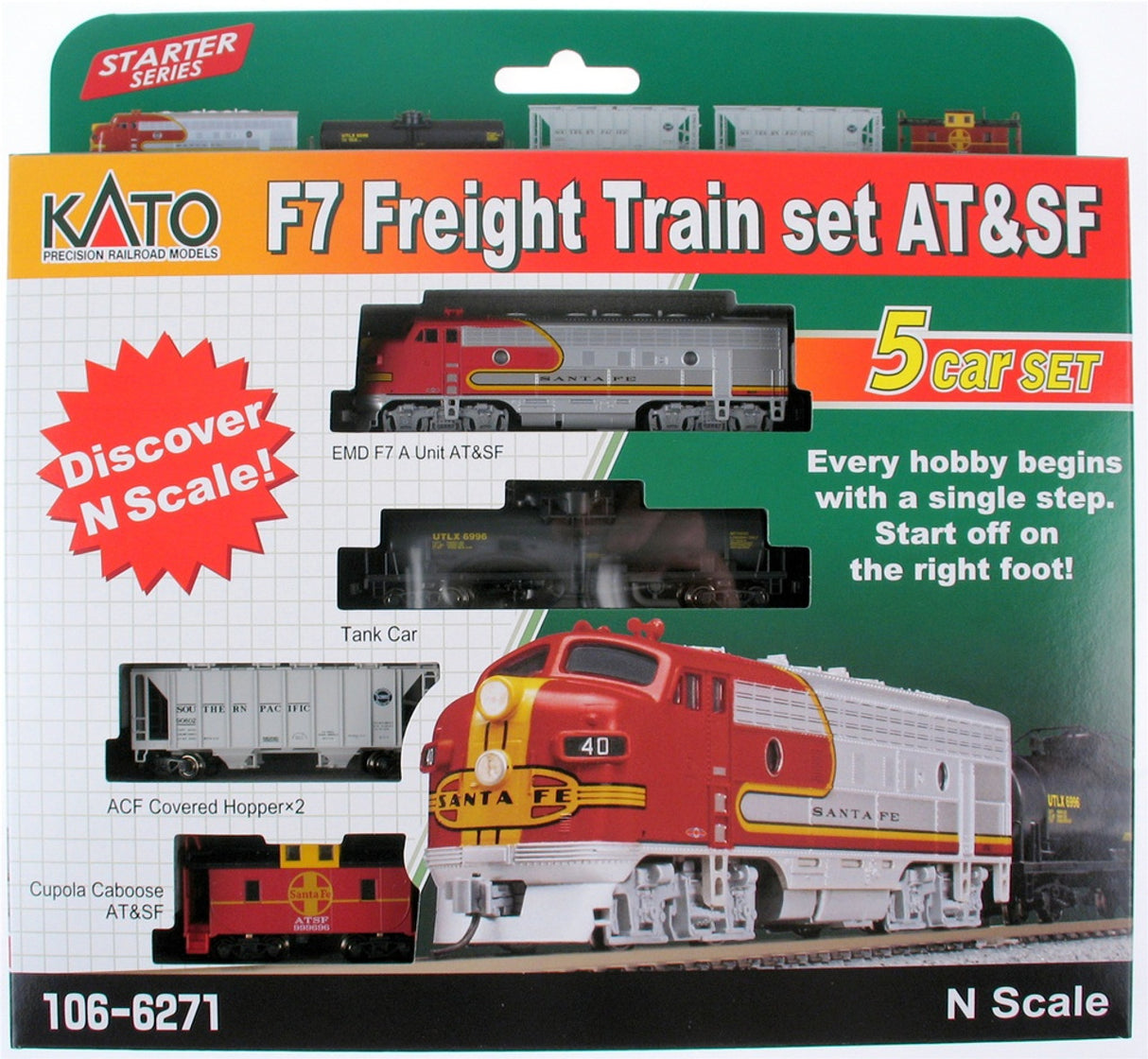 Kato N Diesel Freight Train-Only Set - Standard DC -- Santa Fe (Warbonnet; red, silver)