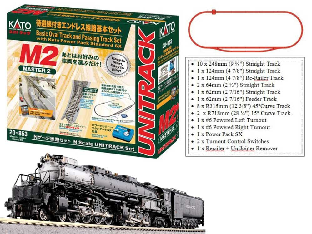 Kato 107-0001 Union Pacific 4-8-8-4 Big Boy Starter Set - Standard DC -- Loco, M2 unitrack Oval with Siding, Power Pack SX