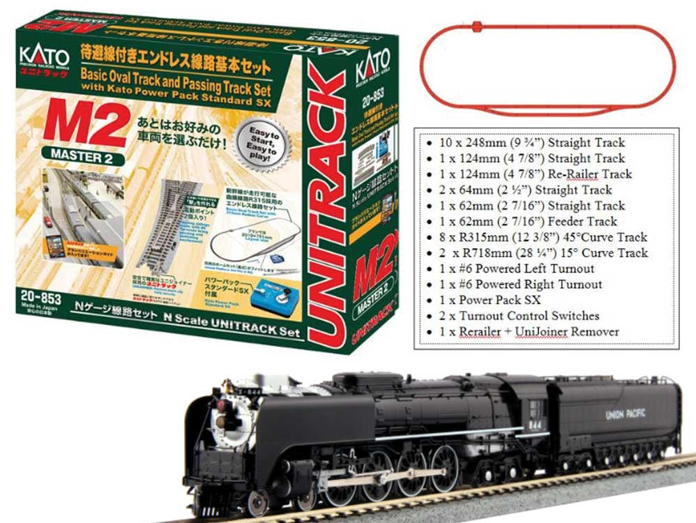 Kato 107-0002 Union Pacific 4-8-4 FEF-3 Starter Set - Standard DC -- Loco, M2 unitrack Oval with Siding, Power Pack SX