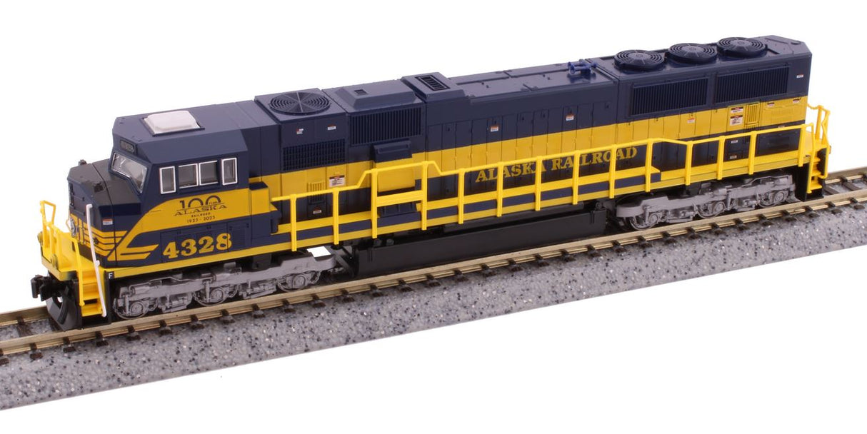 Kato N EMD SD70MAC w/Nose Headlight - DCC Installed-- Alaska Railroad #4328 100 Years (Anniversary, blue, yellow)