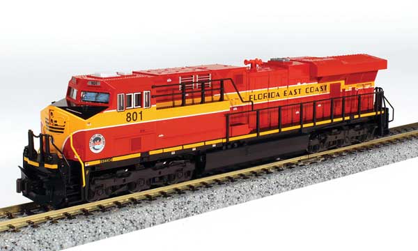 Kato GE ES44AC GEVO - Standard DC -- Florida East Coast #801 (red, yellow, black) - KAT1768946