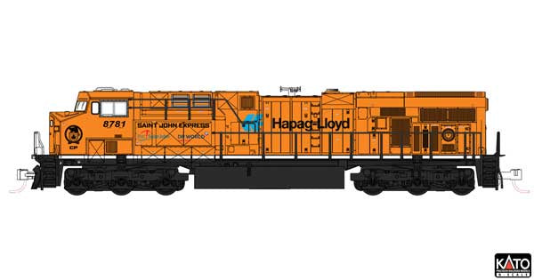 Kato N GE ES44AC GEVO - Standard DC -- Canadian Pacific #8781 (Hapag-Lloyd, orange, black, white)