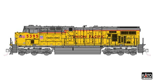 Kato N GE ES44AC GEVO - DCC -- Union Pacific #5395 (2020s, Armour Yellow, gray, Nose Flag)